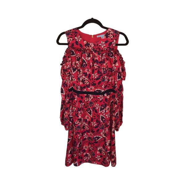 Draper James Francie Floral Cold Shoulder Dress Raspberry Red - Size 4 - Picture 3 of 10